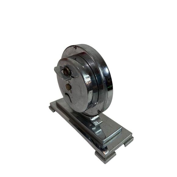 Vintage 1950s Germany Table Clock 8 Day Gesetzlich Geschutzt Silvertone Black - Picture 3 of 9